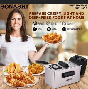 قلاية زيت كهربائية من سوناشي ستيل بسعة 3 لتر