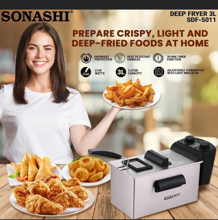 قلاية زيت كهربائية من سوناشي ستيل بسعة 3 لتر